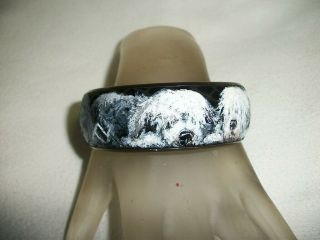 Hand Painted Old English Sheepdog Cuff Bangle Bracelet