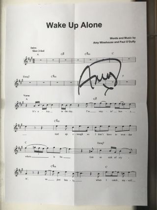 Amy Winehouse Hand Signed Autograph - Music Sheet ‘wake Up Alone’
