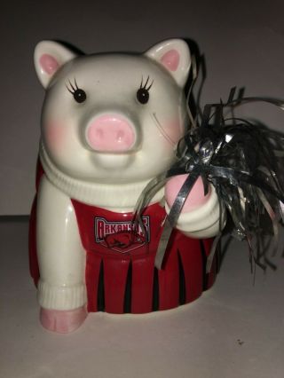 Mud Pie Arkansas U Of A Razorback Cheerleader Collectible Ceramic Piggy Bank