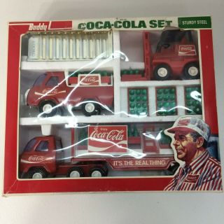 Vintage Coca Cola Buddy L 5 Piece Truck Delivery Set Steel Old Stock