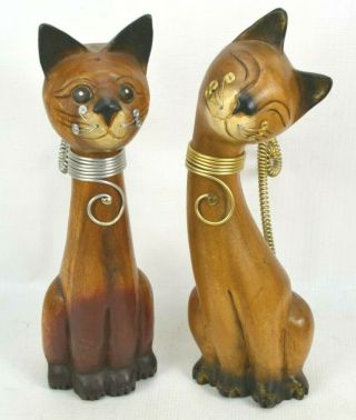 Wood Cats Statues Handcrafted Home Decor 15 " Tall Decorations Figures