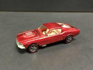 1968 Hot Wheels 6206 Custom Mustang,  Red With White Interior.  Hong Kong.