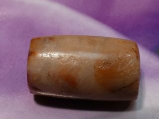 Ancient Pre - Columbian Tairona Shiny Creamy Agate Tube Bead 17 By 10 Mm Smooth