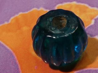 Antique Chinese Deep Blue Peking Glass Fluted Melon Bead 9.  2 By 7.  5 Mm Perfect