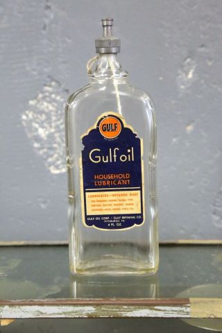 Gulf Electric Motor Oil 4oz Glass Bottle Gas Oiler Fuel Advertising Vintage Old