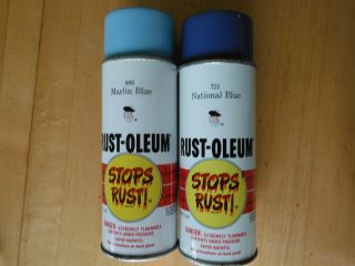 2 Vintage Spray Paint Cans Rust - Oleum Marlin Blue,  National Blue