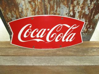 Vintage Coca - Cola Fishtail Porcelain Sign - Soda Pop - Cond.