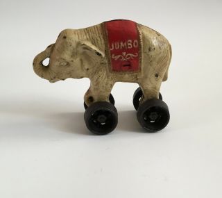 Vintage Cast Iron Pull Toy Jumbo Elephant Bank On Wheels