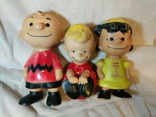 Vintage Hungerford Peanuts Charlie Brown Lucy Schroeder Vinyl Dolls 9 Inch Tall