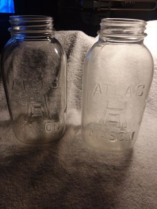 2 Vintage Atlas H Over A Mason Half Gallon Jars.  Bottom Has P8 - P10lids,