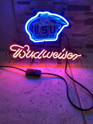 Neon Sign Budweiser Bud Light Lsu Tigers Football Beer Jersey Cap Light 