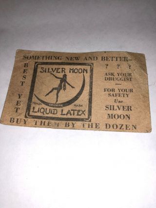 Rare Antique Vintage Silver Moon Liquid Latex Condom Advertising 1920s Joke Card