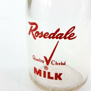 Rosedale Dairy Vintage Glass Half Pint Milk Bottle Red Graphic Stamped Douglas