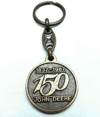 Vintage John Deere Keychain 1837 - 1987 150 Year Keyring Metal Keyholder 50 Serie