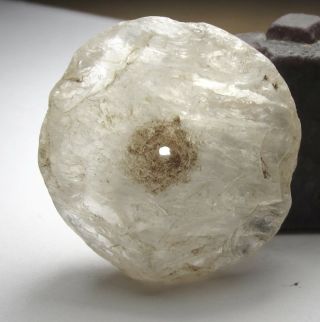 Rare Stunning Large Ancient Clear Crystal Rock Quartz Disk Bead 13mm X 34mm