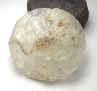 RARE STUNNING LARGE ANCIENT CLEAR CRYSTAL ROCK QUARTZ DISK BEAD 13mm x 34mm 3