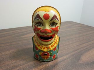 Vintage J Chein Co Clown Bank With Moving Tongue