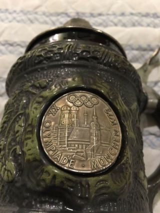 GERMAN LIDDED STEIN DBGM OLYMPICS COIN PEWTER TOP 4