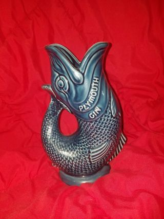 Vintage Plymouth Gin Gurgle Fish Pitcher Dartmouth Devon England Pottery