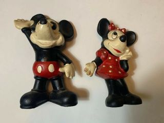 Veey Old Antique 9” Mickey Mouse 8” Minnie Piggy Bank Cast Iron Vintage Disney