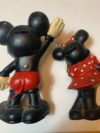 Veey Old Antique 9” Mickey Mouse 8” Minnie Piggy Bank Cast Iron Vintage Disney 5