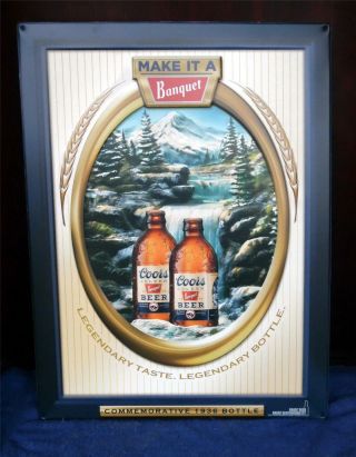 Coors Banquet Beer 18 " X 24 " Metal Sign.  Commemorating 1936 Bottle