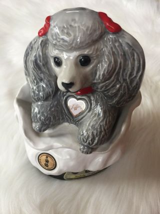 Jim Beam Bottle Club Decanter Tiffany Poodle Dog Gray Bows No Stopper 9 " Empty