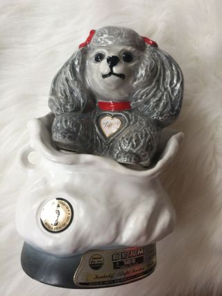 Jim Beam Bottle Club Decanter TIFFANY Poodle Dog Gray Bows No Stopper 9 