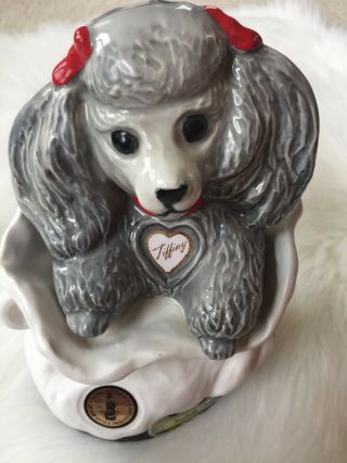 Jim Beam Bottle Club Decanter TIFFANY Poodle Dog Gray Bows No Stopper 9 