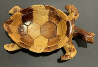 Hand Carved Wooden Turtle Bowl 13 " X 8 " Jamaican