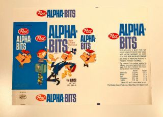 Vintage 1967 Post Alpha Bits Snack Size Cereal Box Wrap Advertising