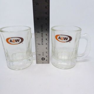 Two (2) A & W Root Beer Mini Glass Mugs 3 " Tall All American Food Logo