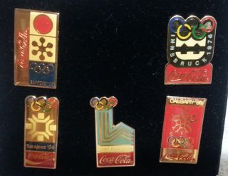COCA - COLA 15th ANNIVERSARY OLYMPIC WINTER GAMES COLLECTOR ' S PIN SET 1 & 3 4