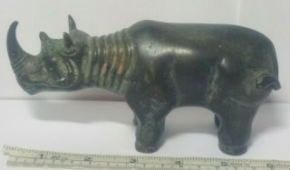 Vintage Bronze Color Brass Rhino Rhinoceros Sculpture Statue Figurine.  6 " Long.