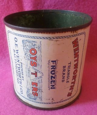 Wentworths Triangle Brand 12 Oz Seafood Oyster Tin Can Baltimore Maryland