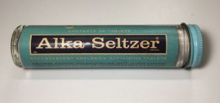 Vintage Alka - Seltzer Tablets Glass Medicine Bottle With Label & Cap