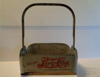 Vintage Pepsi Cola Metal 6 Pack Bottle Carrier Carton Double Dot