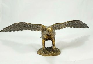 Brass Cast Eagle Tall Vintage Wide Statue 14” Wide Wingspan Hawk Usa