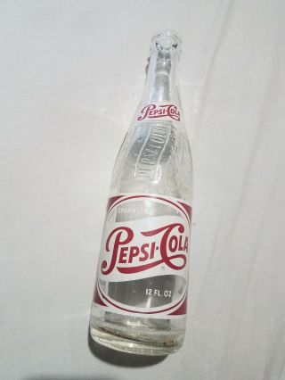 Vintage 1950s Pepsi Cola Single Dot Embossed Painted Soda Bottle York Ny