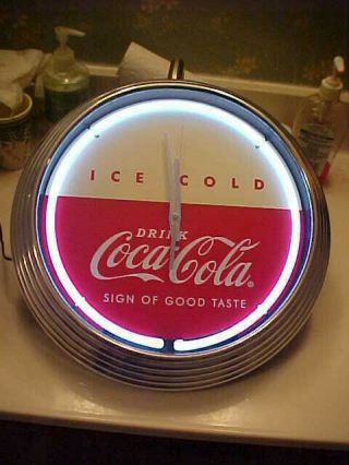 Coca - Cola Neon Ring Clock Coke Soda Sign Very Sharp Off White Face 4