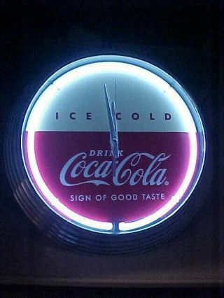 Coca - Cola Neon Ring Clock Coke Soda Sign Very Sharp Off White Face 5