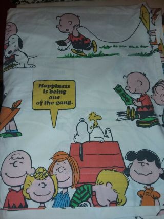 Vintage Peanuts Twin Size Flat Sheet Happiness Is Charlie Brown Snoopy 1971