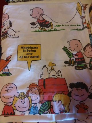 Vintage PEANUTS Twin Size Flat Sheet Happiness Is Charlie Brown Snoopy 1971 2