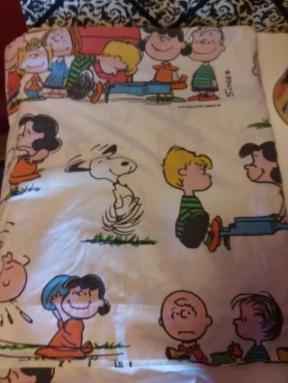 Vintage PEANUTS Twin Size Flat Sheet Happiness Is Charlie Brown Snoopy 1971 3