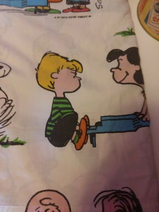 Vintage PEANUTS Twin Size Flat Sheet Happiness Is Charlie Brown Snoopy 1971 5