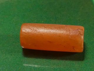 Ancient Pre - Columbian Tairona Shiny Orange Agate Tube Bead 13.  9 By 5.  7 Mm