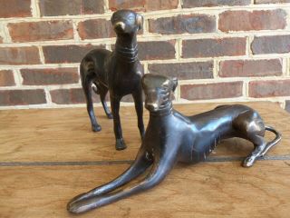 Vintage Metal Greyhounds Whippets Pair Art Deco Look Brass Bronze