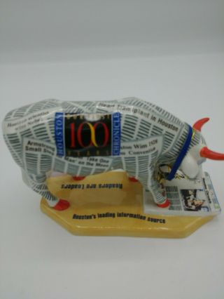 Cow Parade figurine,  Houston Chronicow,  NIB Chronicle newpaper ' s 100th anniv. 4