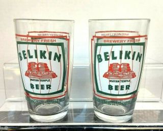 Belikin Beer Mayan Temple Ladyville Belize Brewing Co Set Of 2 Glasses