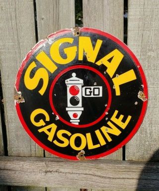 Signal Gasoline Porcelain Sign Pump Plate Gas Oil Display Advertising Vintage